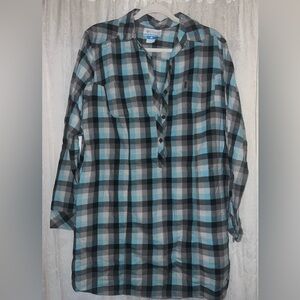 Columbia Women’s XL Blue Gray Plaid 1/2 Button Long Sleeve dress / tunic